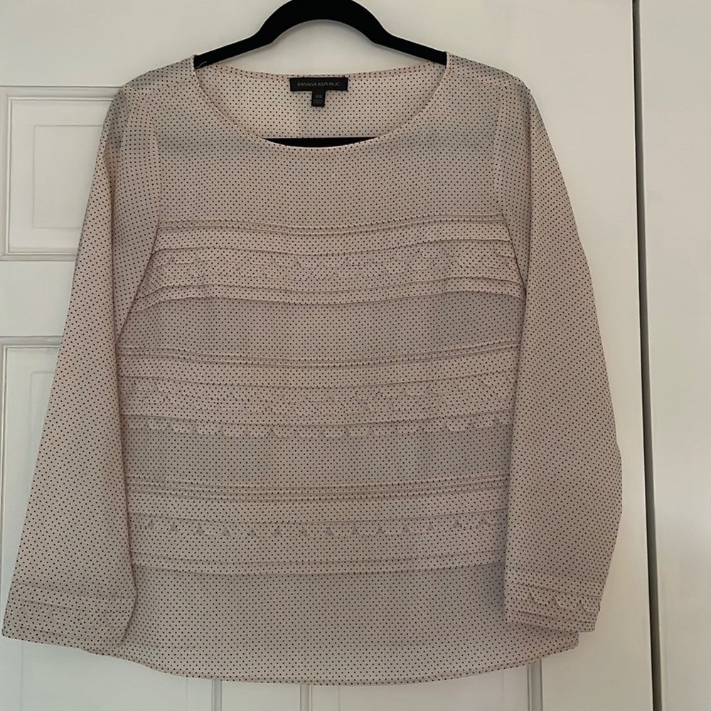 Blush pink blouse with black dot print by Banana Republic